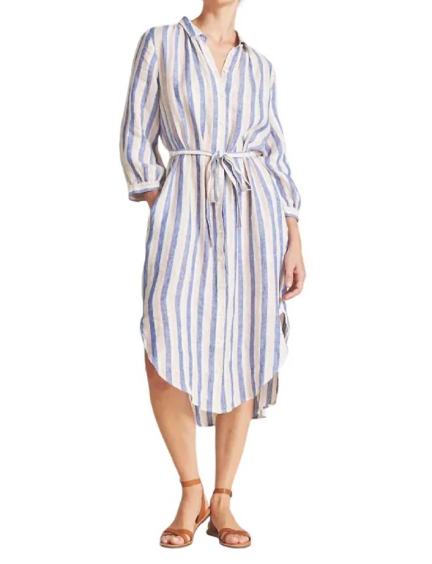 Women's Transitional Clothes Fashion-Forward Style Joni Striped Midi Dress In Azul Stripe