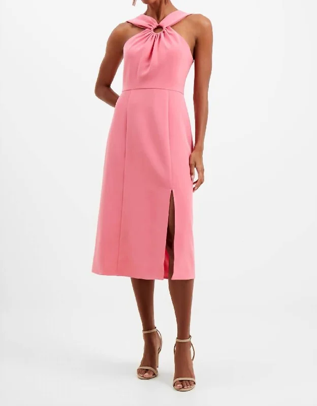 Women's Clothing Y2K Nostalgic Fashion Look Echo Recycled Crepe Ring Midi Dress In Camellia Pink