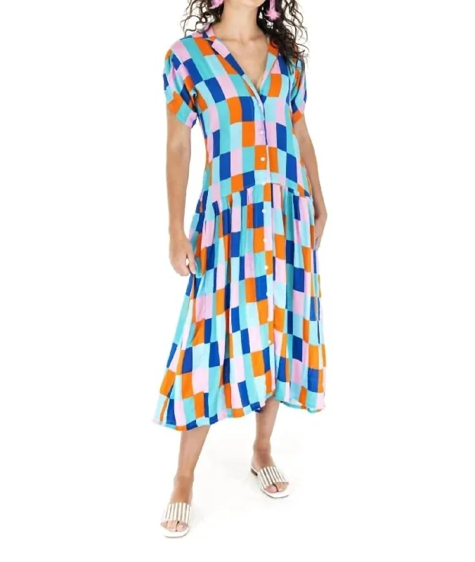 Women's Transitional Apparel Urban Sophistication Tetris Maxi Dress In Btu - Blue Turquoise