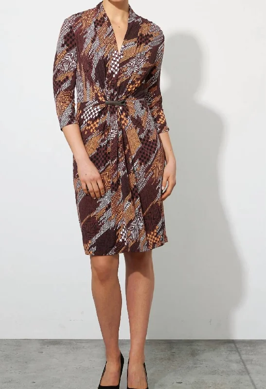 Women's Seasonal Apparel Today Only Abstract Print Dress In Brown Midi Dress