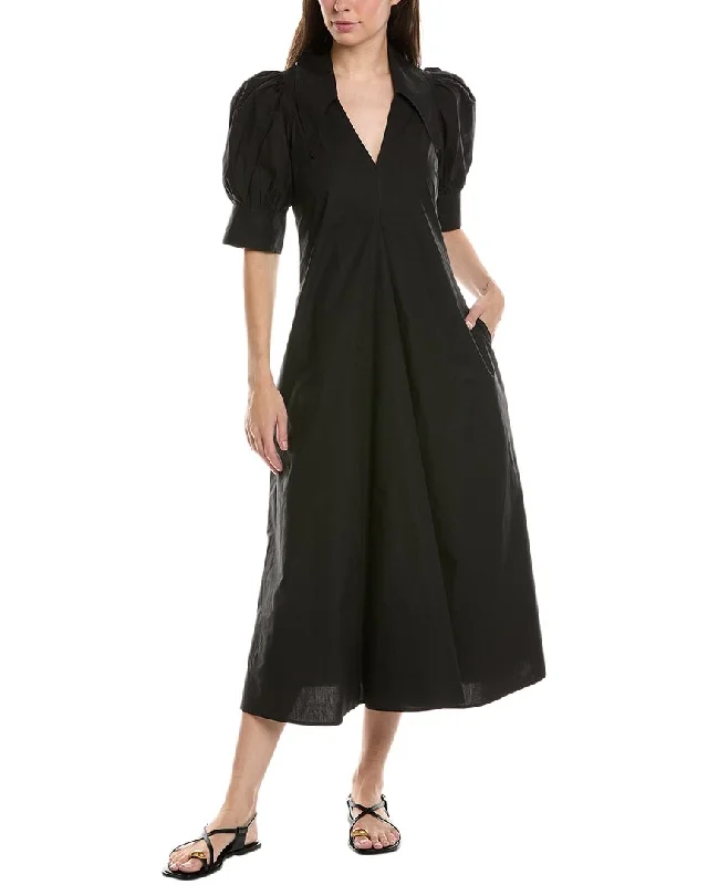 Women's Trendy Clothing Minimalist Elegant GANNI Poplin V-Neck Maxi Dress