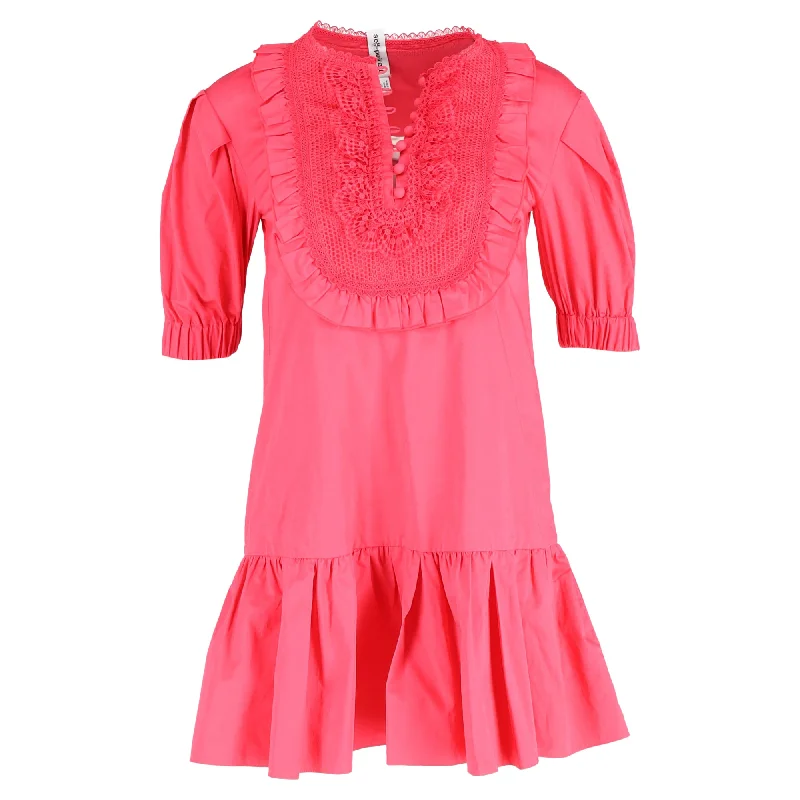 Women's Comfortable Clothes For Weekends Graceful Drape Self-Portrait Lace Bib Mini Dress in Pink Cotton