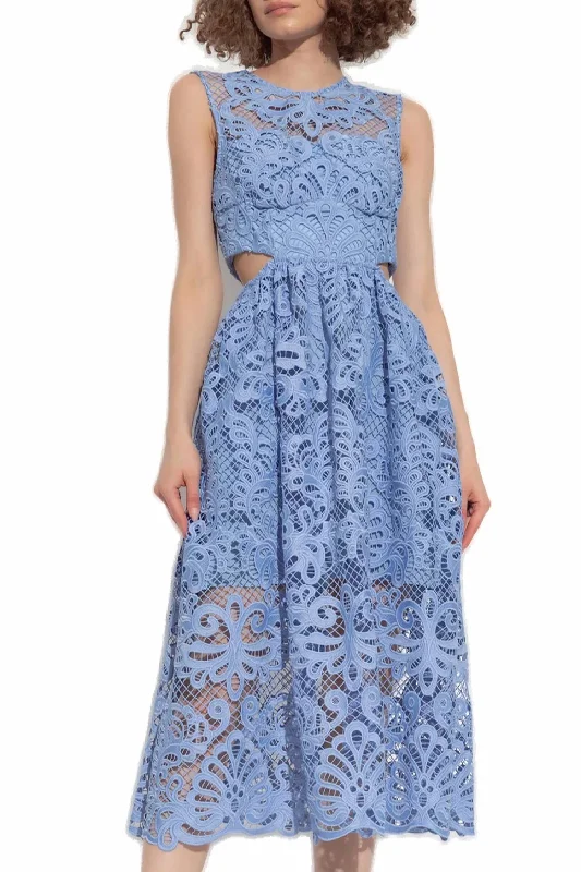 Women's Outerwear Garments Everyday Glamour Lace Cut Out Midi Dress In Blue