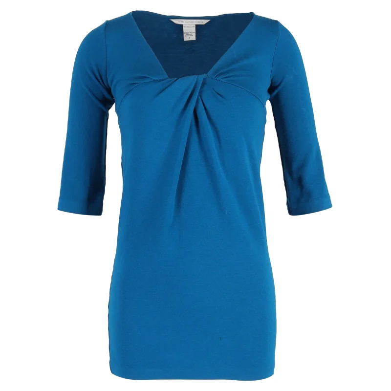 Women's Clothes For The Office Bold Patterns Diane von Furstenberg V-Neck Mini Dress in Blue Wool