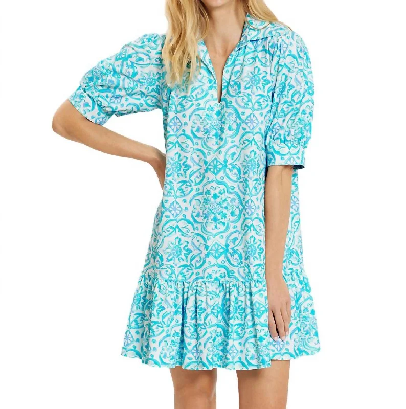 Women's Comfortable Lounge Attire Sleek Design Tierney Painted Mini Dress In Tile Aqua