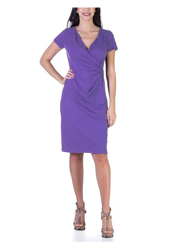 Chic Women's Outfit Refined Simplicity Plus Womens Surplice Cap Sleeve Midi Dress