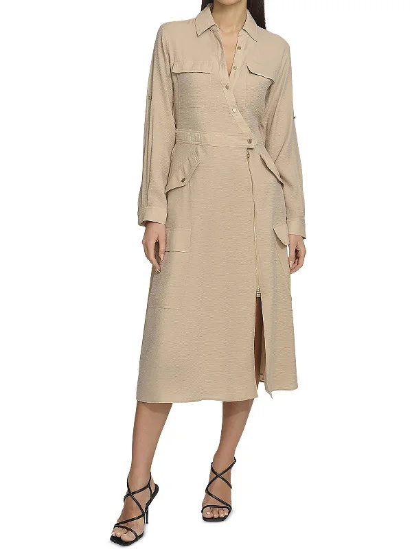 Women's Trendy Garments Feminine Elegance Womens Cargo Button-Down Midi Dress