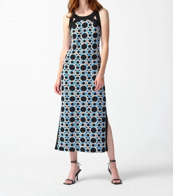 Charming Everyday Clothing For Women Romantic Flair Geometric Print Maxi Dress In Black/multi