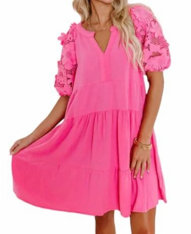 Women's Occasion Wear Clothes Parisian Effortless Chic Style Babydoll Mini Dress In Bubblegum Pink