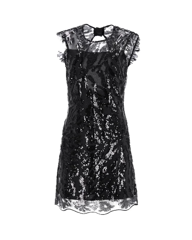 Women's Classic Attire Dreamy Aesthetic Sandro Embellished Sequin Mini Dress in Black Polyester