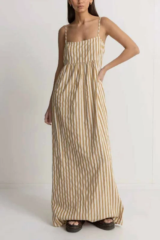 Affordable Women's Clothes Vibrant Prints Goodtimes Stripe Maxi Dress In Camel