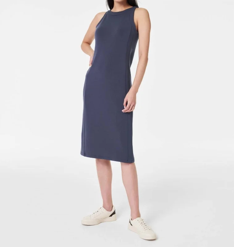 Women's Comfortable Clothes For Weekends Effortless Sophistication Airessentials Side Stripe Midi Dress In Dark Storm