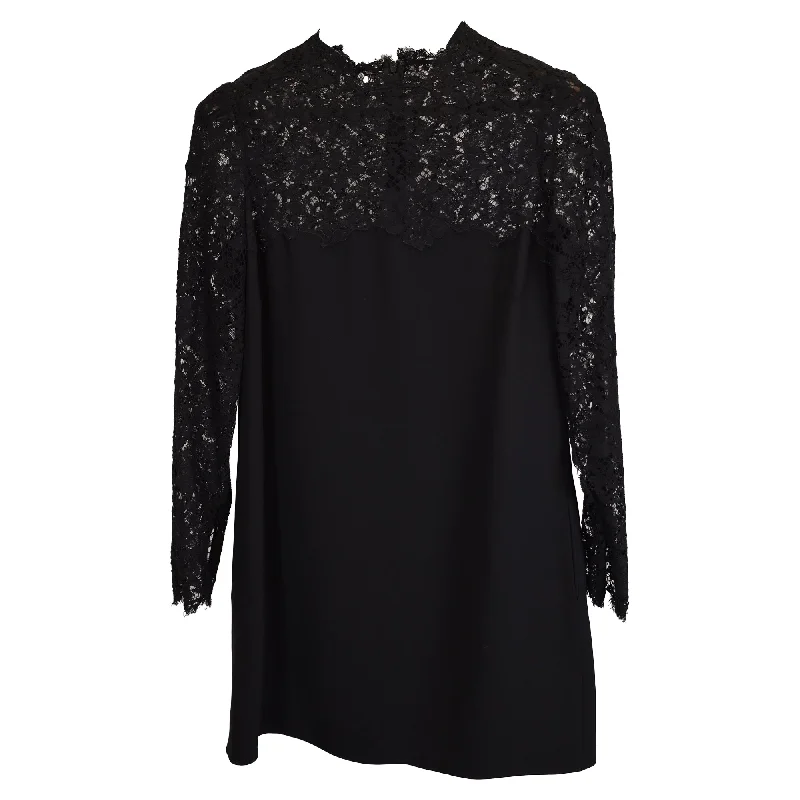 Sustainable Women's Clothes Classic Charm Valentino Lace Mini Dress in Black Silk