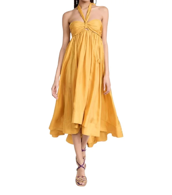 Women's Night-Out Clothes Vintage Elegance Devi Halter Maxi Dress In Mustard