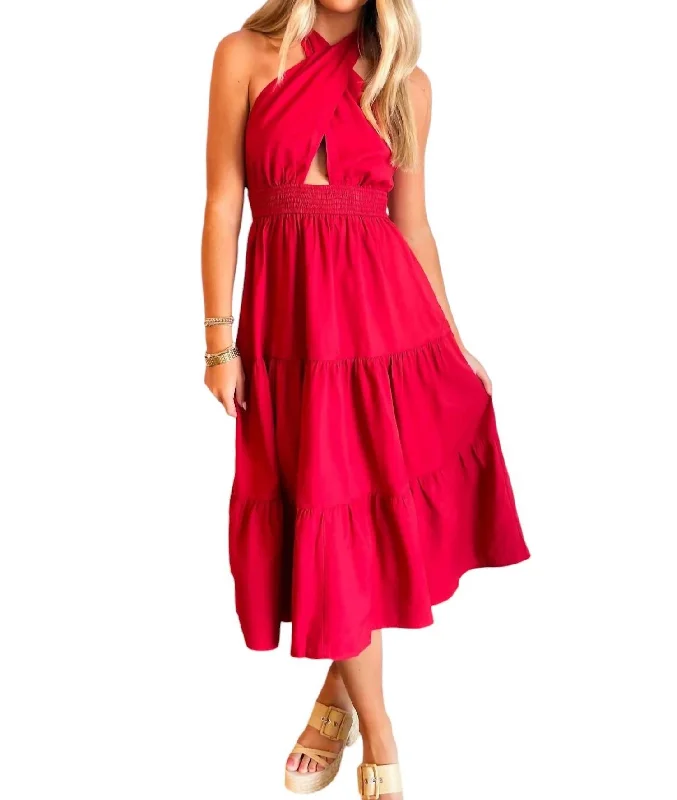 Women's Formal Event Clothing Effortless Grace Every Occasion Midi Dress In Red