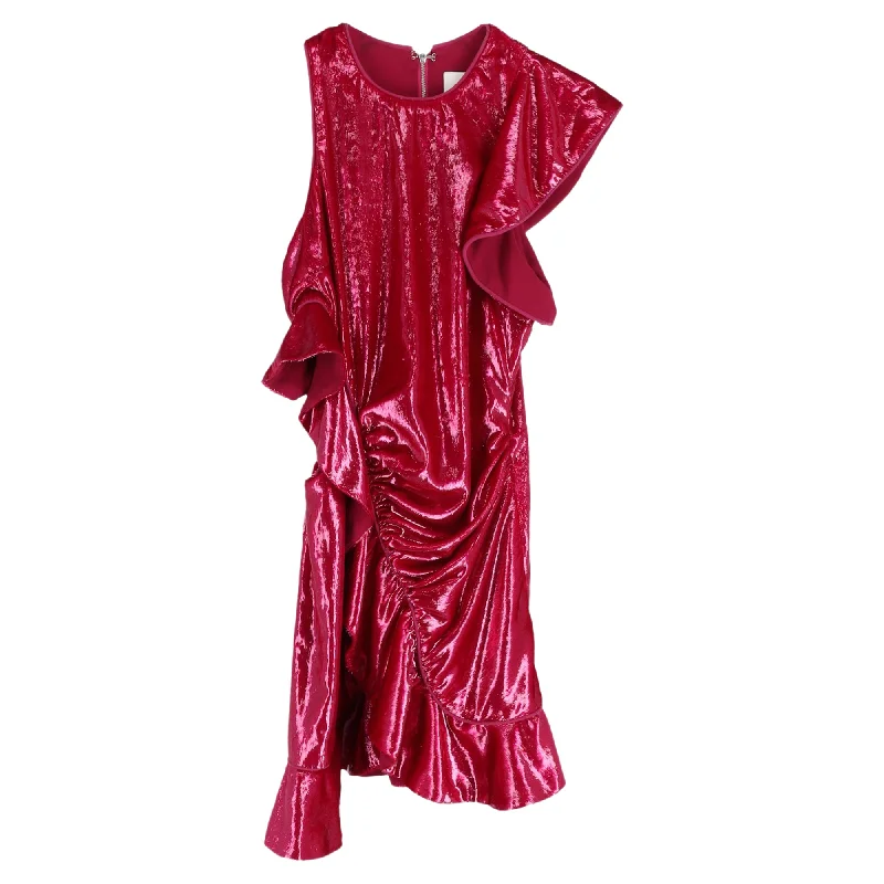 Vintage-Inspired Women's Clothes Feminine Grace Self-Portrait Ruffled Metallic Mini Dress In Pink Velvet