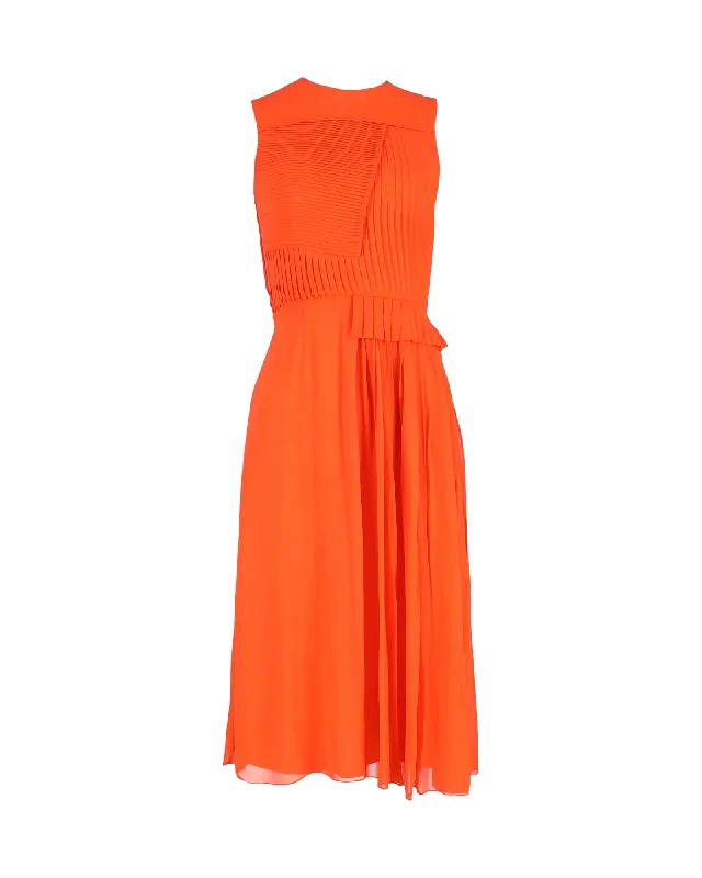 Women's Romantic Outfit Boho - Chic Festival - Ready Style Victoria Beckham Pleated Midi Dress in Orange Wool