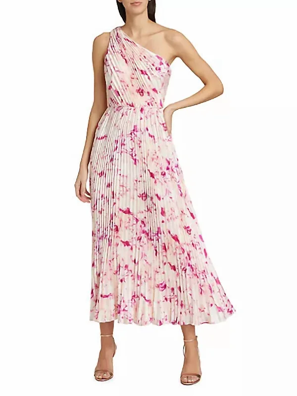 Women's Seasonal Clothing Feminine Elegant Alina One Shoulder Midi Dress In French Rose