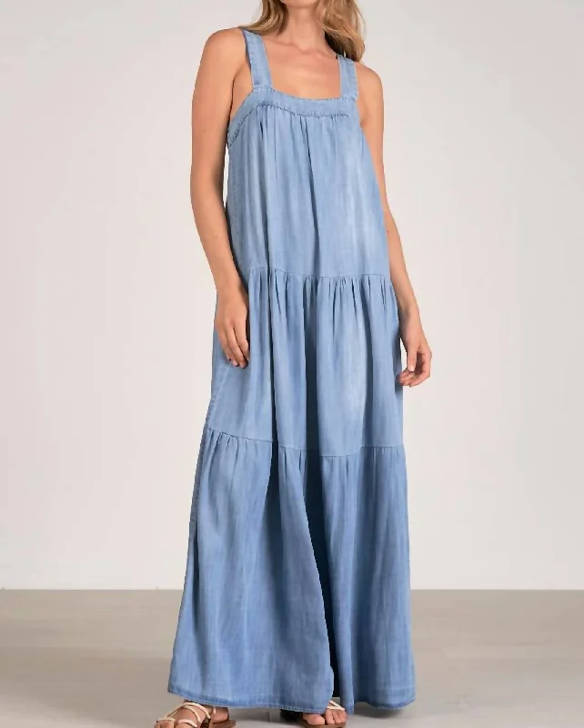 Women's Romantic Outfit Hollywood Glam Award - Show Style Lucielle Maxi Dress In Denim