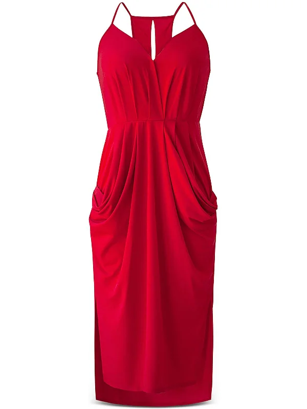 Women's Activewear Attire Flowing Silhouette Womens Drapey Surplice Midi Dress