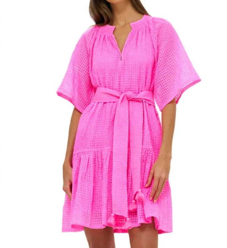 Women's Clothes And Apparel Sets Feminine Allure Raglan Belted Mini Dress In Delray Pink