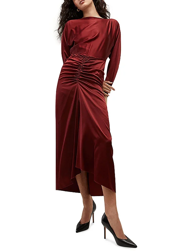 Women's Casual Clothing For Lounging Exquisite Craftsmanship Maro Sabri Womens Silk Blend Ruched Midi Dress