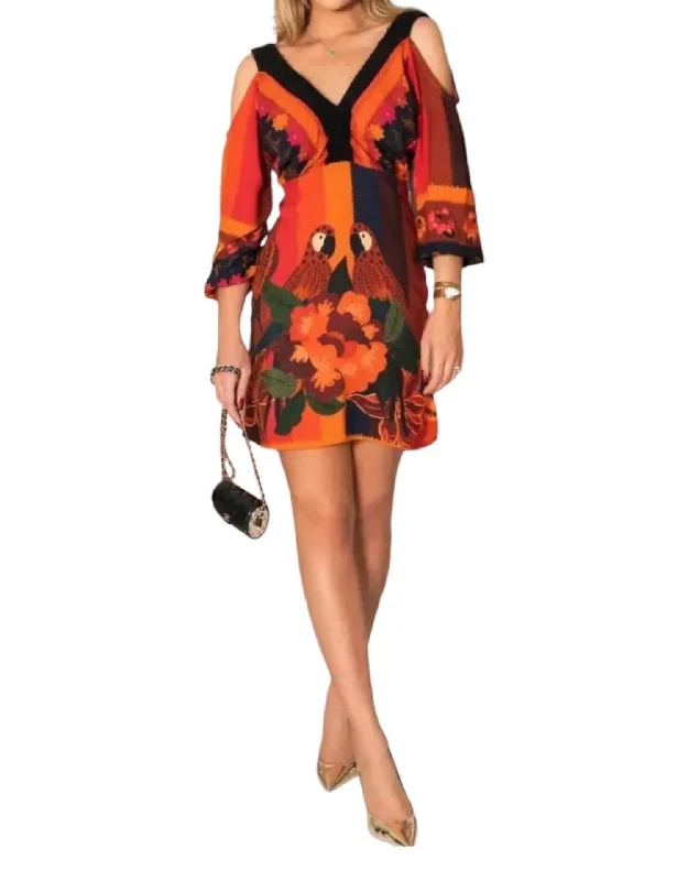 Affordable Women's Attire Summer Fashion Love Birds Mini Dress In Orange Multi