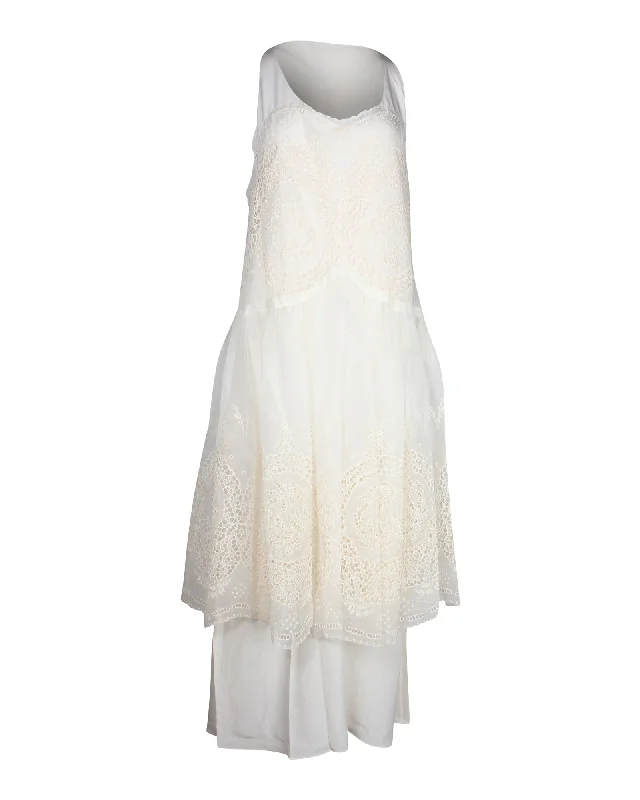 Timeless Women's Outfit Hollywood Glam Award - Show Style Stella Mccartney Embroidered Mesh-Overlay Midi Dress in Cream