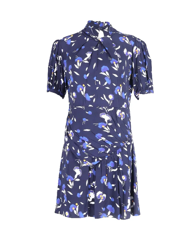 Affordable Trendy Clothes For Women Contemporary Elegance Self-Portrait Printed Botanical Mini Dress in Navy Blue Viscose