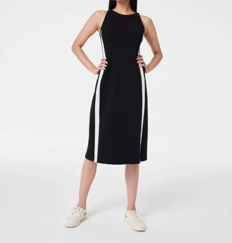 Stylish Outerwear Clothes For Women Romantic Date - Night Ensemble Airessentials Side Stripe Midi Dress In Very Black