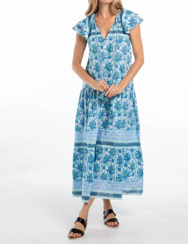 Women's Everyday Clothes Cottagecore Rustic Charm Style Anabella Maxi Dress In Blue Garden