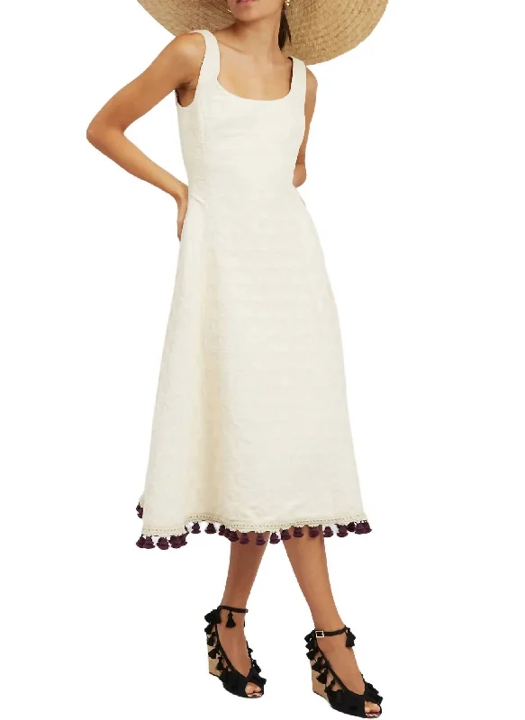 Women's High-Fashion Clothes Classic Charm Sophia Embroidered Midi Dress In Cream