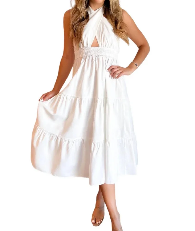 Women's Casual Wear Clothing Vintage Look Every Occasion Midi Dress In White