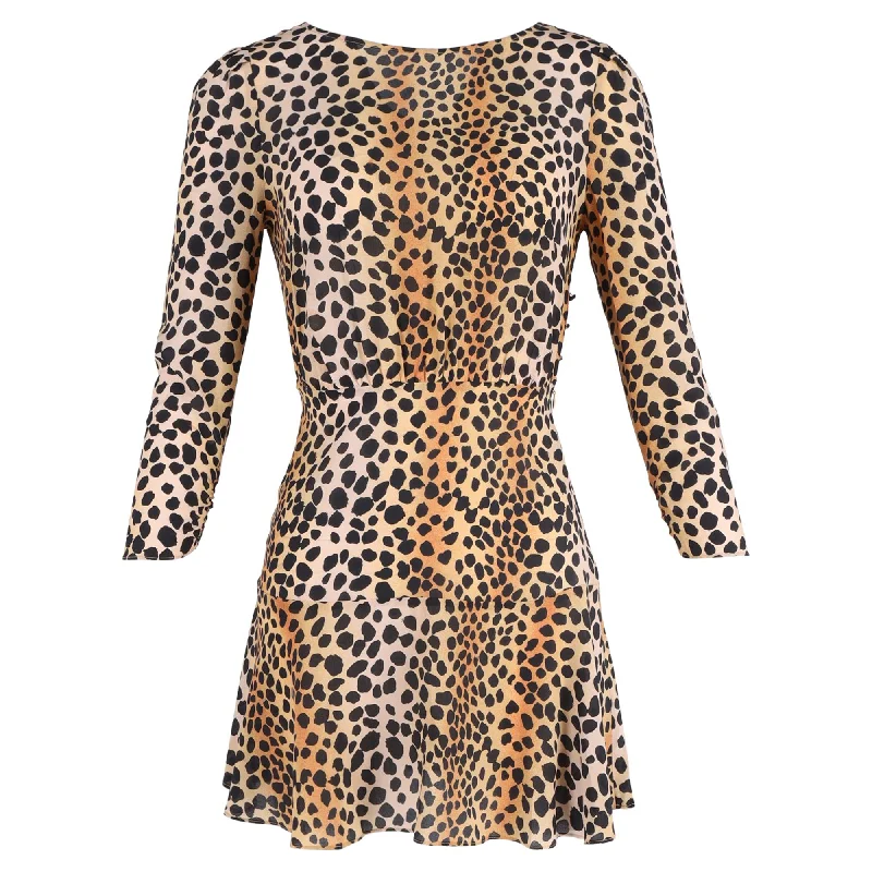 Women's Occasion Wear Clothes Lightweight Fabric Rixo Mini Dress in Animal Print Silk