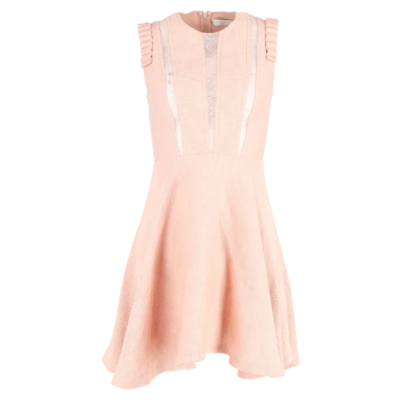 Women's Clothes For Outdoor Events Charming Silhouette Sandro Enrika Lace-Insert Mini Dress In Pink Viscose