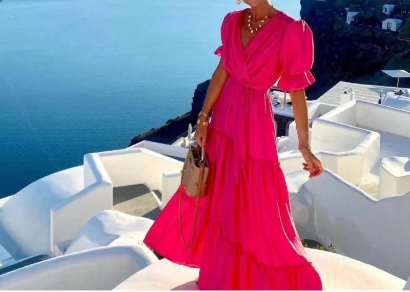 Trendy Athleisure Clothing For Women Flowy Fabric Syros Maxi Dress In Fuschia