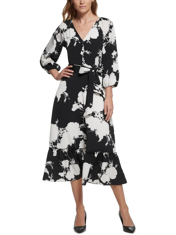 Women's Seasonal Attire Chic Sophistication Womens Printed V-Neck Midi Dress