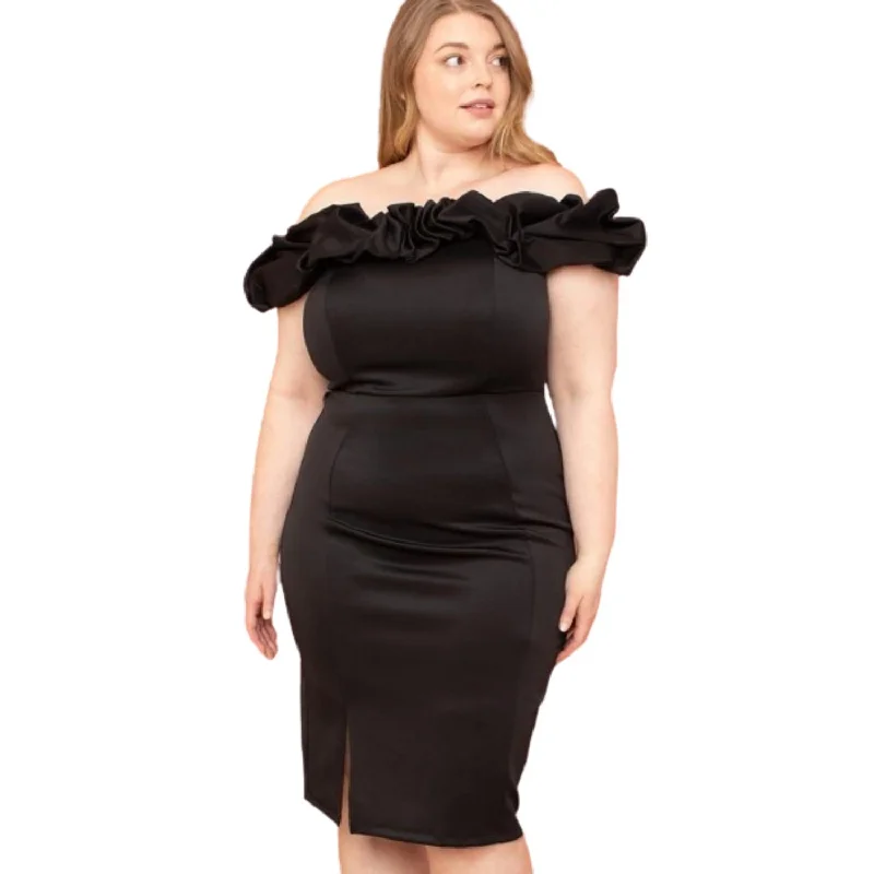 Women's Loungewear Clothes Graceful Drape Ruffle Off The Shoulder Plus Size Midi Dress