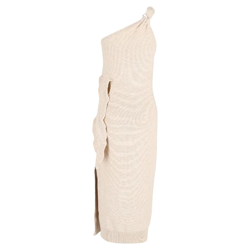 Stylish Women's Garments For Holidays Feminine Flow Jacquemus La Robe Maille Noeud Midi Dress in Beige Polyamide