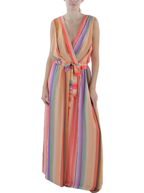 Women's Night-Out Outfit Vintage Retro Party Wear Womens Striped Polyester Maxi Dress