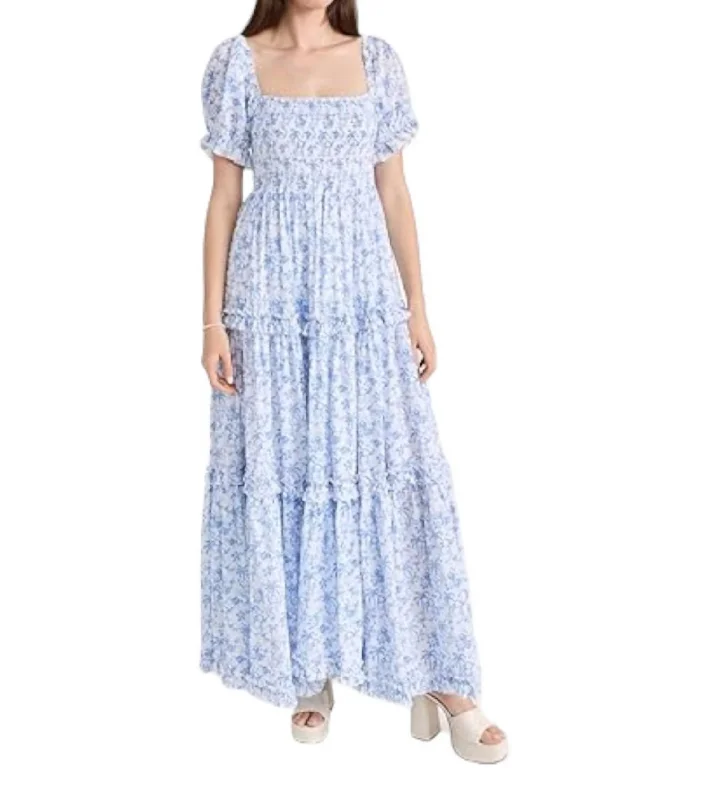 Fashionable Women's Clothes Bold Patterns Zuri Maxi Dress In White Blue