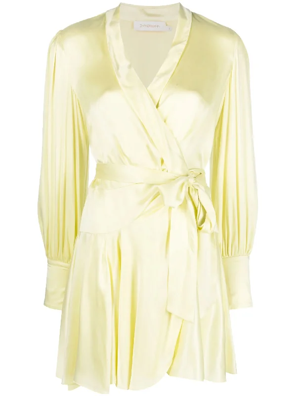 Women's Everyday Garments Art Deco Geometric Pattern Look Zimmermann Silk Wrap Mini Dress Lemon