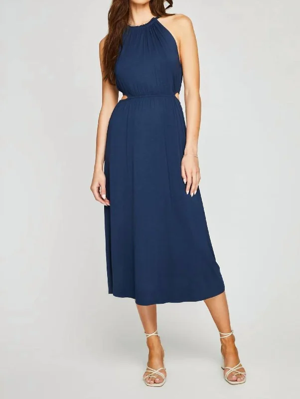 Women's Clothing For Casual Outings Chic Sophistication Edith Midi Dress In Indigo