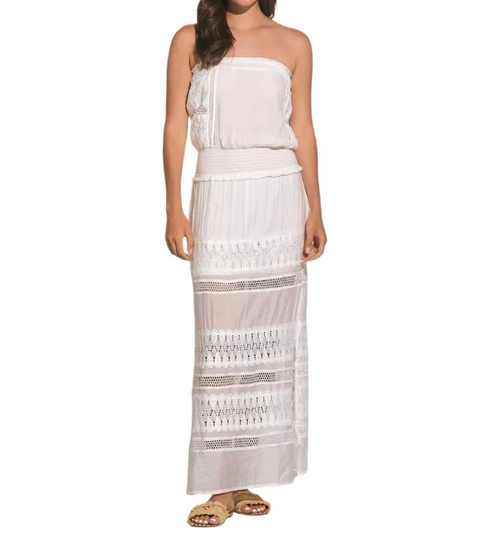 Women's Stylish Professional Apparel Bold Silhouette Wymara Crochet Strapless Maxi Dress In White