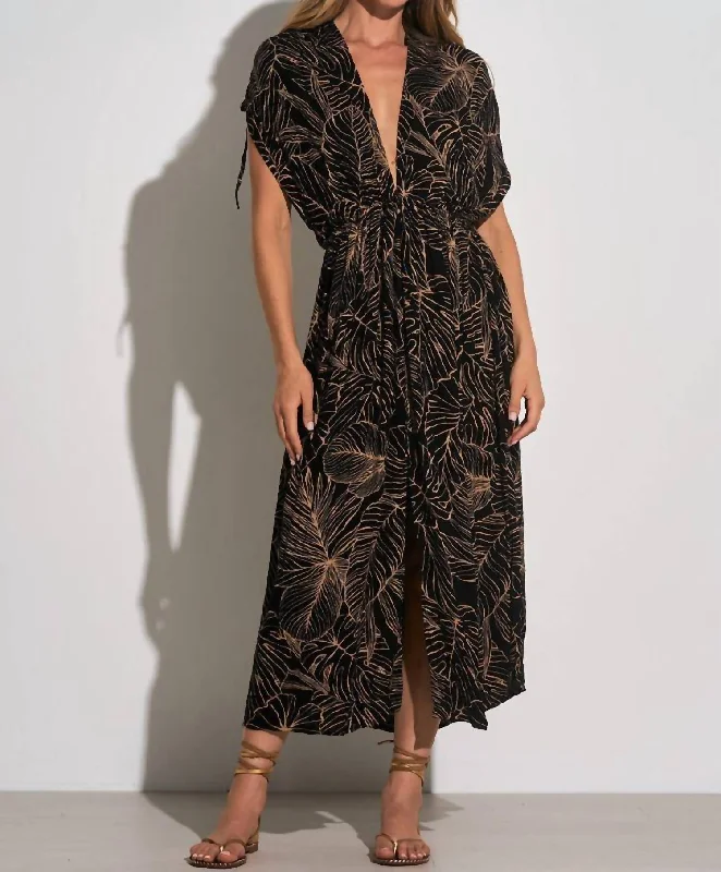 Women's Vacation Outfit Set Effortless Sophistication Leilani Maxi Dress In Black Natural