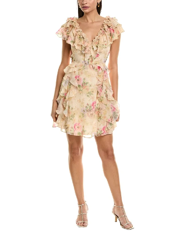 Women's Holiday Attire Feminine Elegant Ted Baker Frilled V-Neck Mini Dress