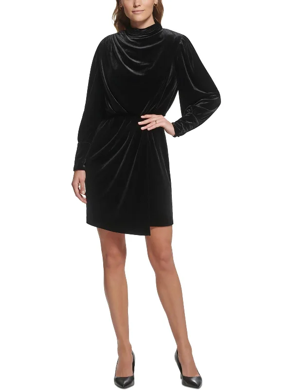 Women's Evening Outfit Refined Simplicity Womens Velvet Pleated Mini Dress