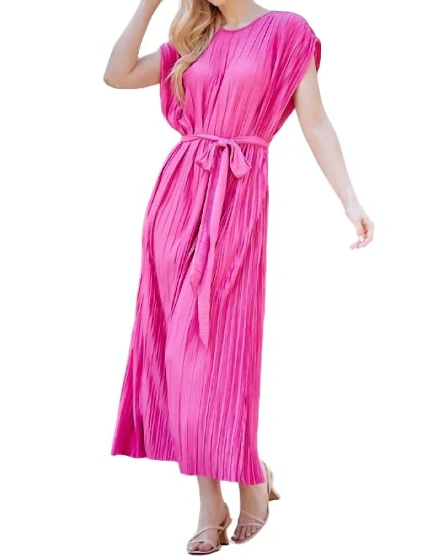 Fashionable Women's Clothing Save On Classic Elegant Styles Plisse Midi Dress In Pink