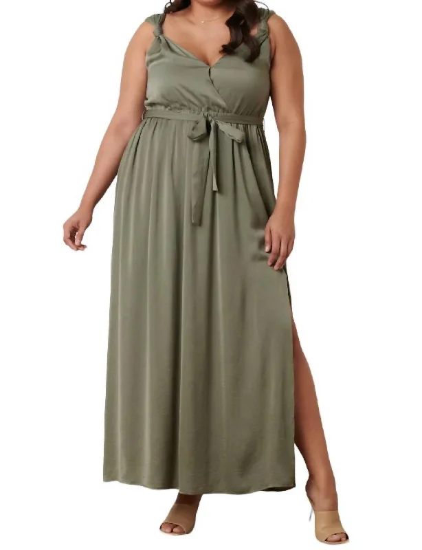 Women's Clothing For Holiday Travel Vintage Charm Bodacious Curvy Maxi Dress In Olive