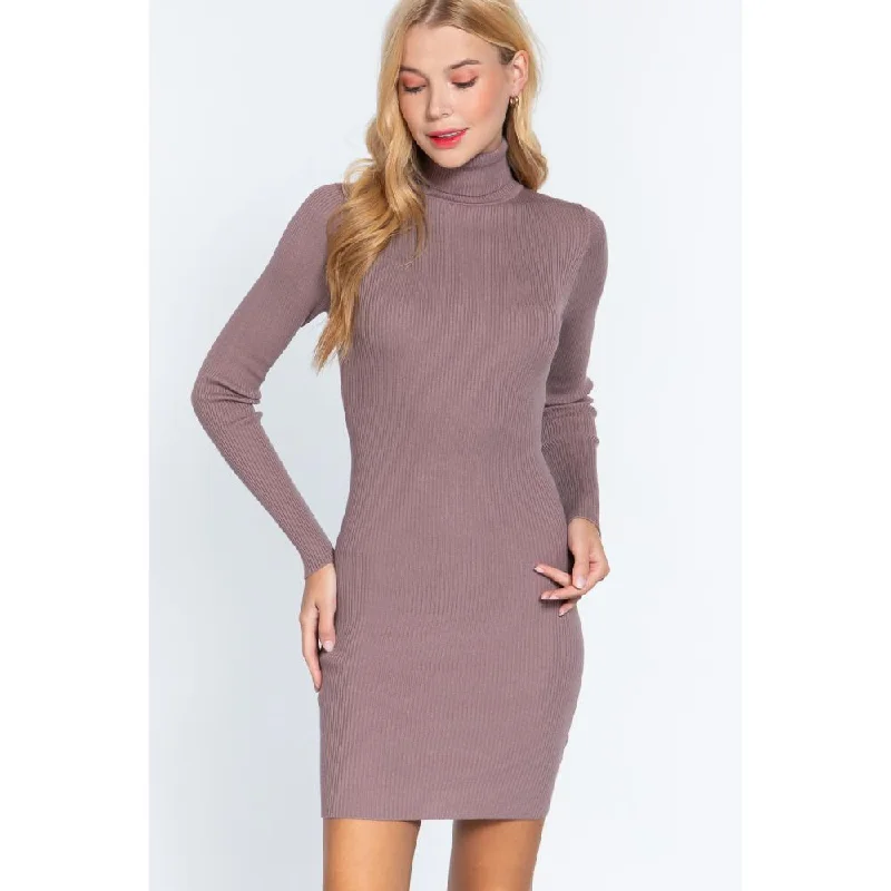 Women's Chic Outerwear Outfit Disco - Inspired Retro Dance Look Turtle Neck Sewater Mini Dress